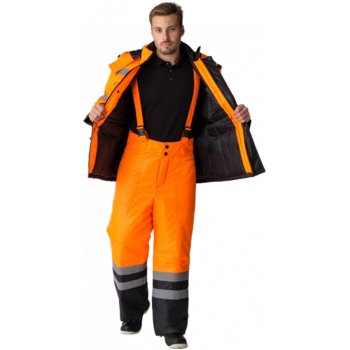 Костюм зимний для дорожника (тк.Оксфорд) брюки, оранжевый/черный Костюм зимний для дорожника (тк.Оксфорд) брюки, оранжевый/черный