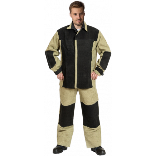 Костюм сварщика комбинированный 2 кл.защиты (тк.Брезент,550/Спилок S=1,5), черный/бежевый Костюм сварщика комбинированный 2 кл.защиты (тк.Брезент,550/Спилок S=1,5), черный/бежевый
