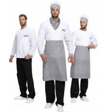 Костюм повара Шеф-2 (тк.ТиСи), белый/черный/принт-клетка Костюм повара Шеф-2 (тк.ТиСи), белый/черный/принт-клетка