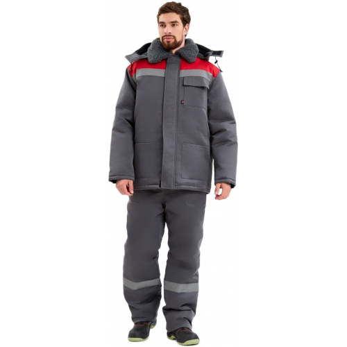 Костюм зимний Труженик-Ультра-2 СОП (тк.Смесовая,210) п/к, т.серый/красный