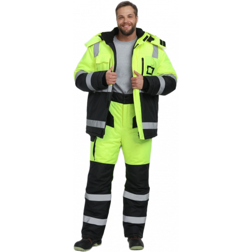 Костюм зимний сигнальный ProfLineSpecialist (тк.Оксфорд PU) брюки, желтый/черный Костюм зимний сигнальный ProfLineSpecialist (тк.Оксфорд PU) брюки, желтый/черный
