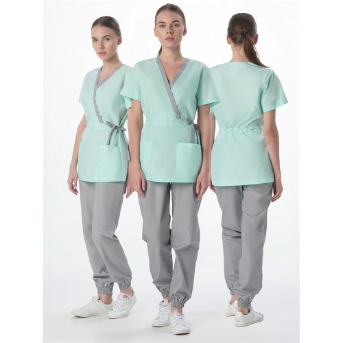 Костюм женский Симпл-001 (тк.Смесовая,120) MedLine, серый/мятный