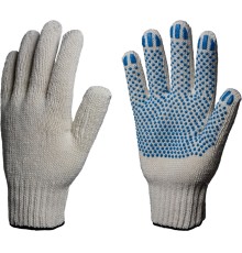 Перчатки х/б 7,5кл. ЛЮКС с ПВХ ТОЧКА 58-60гр. 216текс, белые (10 пар)