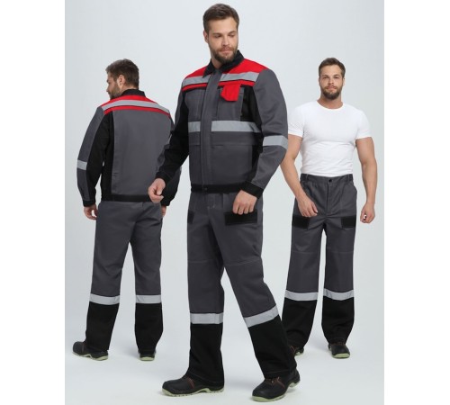 Костюм Виват-1 Премиум IMP (тк.Смесовая,240) брюки, т.серый/черный/красный