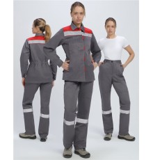 Костюм женский Весна-1 СОП NEW (тк.Смесовая,210) брюки, т.серый/красный