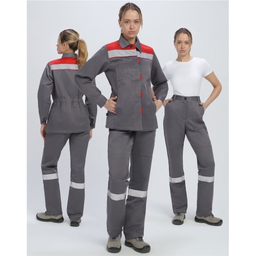 Костюм женский Весна-1 СОП NEW (тк.Смесовая,210) брюки, т.серый/красный