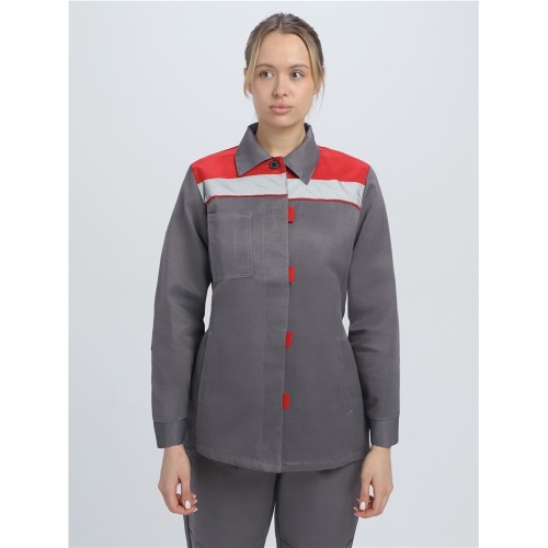 Костюм женский Весна-1 СОП NEW (тк.Смесовая,210) брюки, т.серый/красный