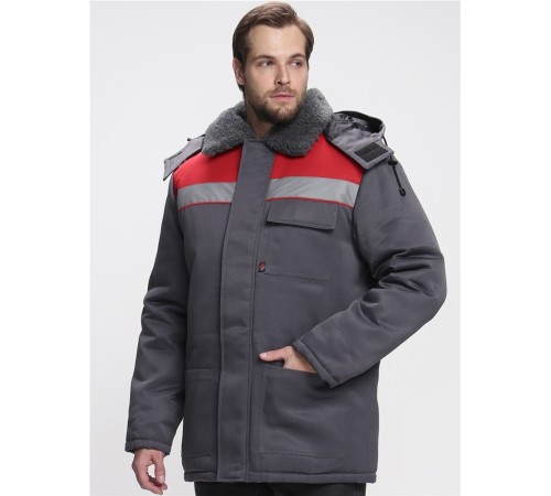 Куртка зимняя для бригадира NEW (тк.Смесовая,210), т.серый/красный Куртка зимняя для бригадира NEW (тк.Смесовая,210), т.серый/красный