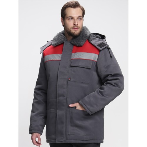 Куртка зимняя для бригадира NEW (тк.Смесовая,210), т.серый/красный Куртка зимняя для бригадира NEW (тк.Смесовая,210), т.серый/красный