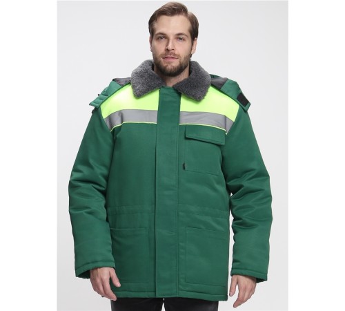 Куртка зимняя для бригадира NEW (тк.Смесовая,210), зеленый/лимонный Куртка зимняя для бригадира NEW (тк.Смесовая,210), зеленый/лимонный