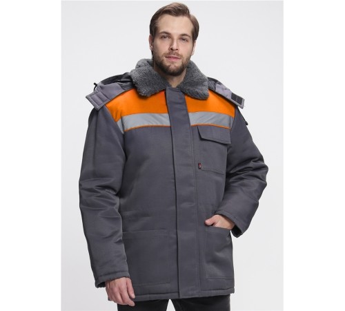 Куртка зимняя для бригадира NEW (тк.Смесовая,210), т.серый/оранжевый Куртка зимняя для бригадира NEW (тк.Смесовая,210), т.серый/оранжевый