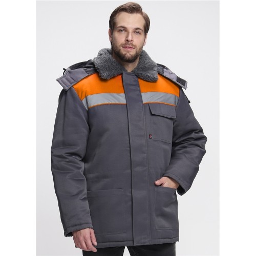 Куртка зимняя для бригадира NEW (тк.Смесовая,210), т.серый/оранжевый Куртка зимняя для бригадира NEW (тк.Смесовая,210), т.серый/оранжевый