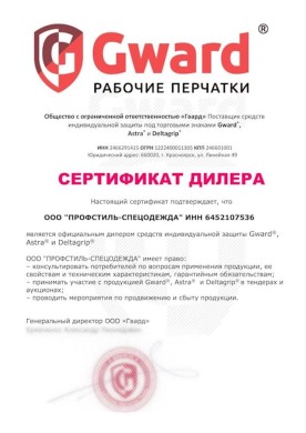 Сертификат дилера Gward