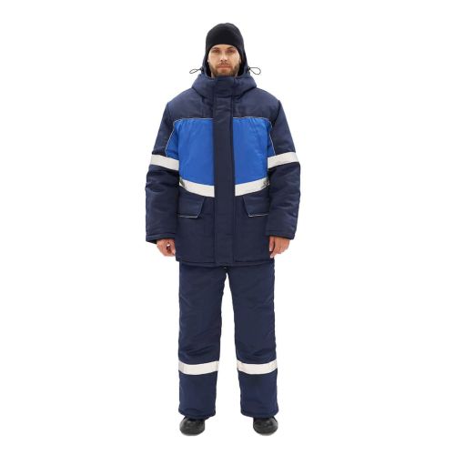 Костюм зимний мужской Вектор-Ультра, куртка, полукомбинезон, цвет тёмно-синий с васильковым, с СОП