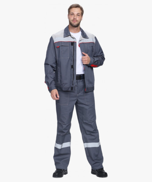 Костюм Флофт-1 Премиум СОП У. (тк.Смесовая,240) брюки, т.серый/серый/красный