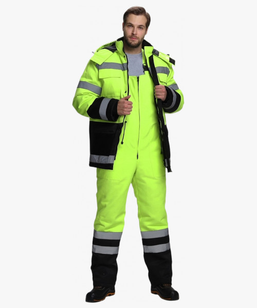 Костюм зимний для дорожника Ультра (тк.Смесовая,210) п/к, лимонный/черный