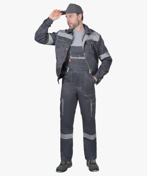 Костюм СИРИУС-ТИТАН куртка, п/к серый со св.серым и СОП и лимонным кантом