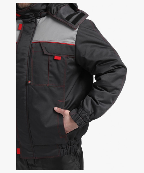 Куртка зимняя укороченная Флофт Премиум (тк.Смесовая,240), т.серый/св.серый/красный