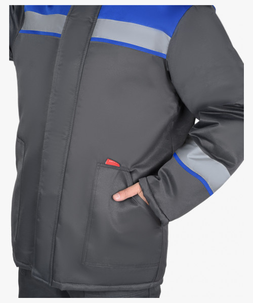 Костюм СИРИУС-РОСТ-АРКТИКА куртка, брюки, т.серый с васильковым и СОП 50 мм