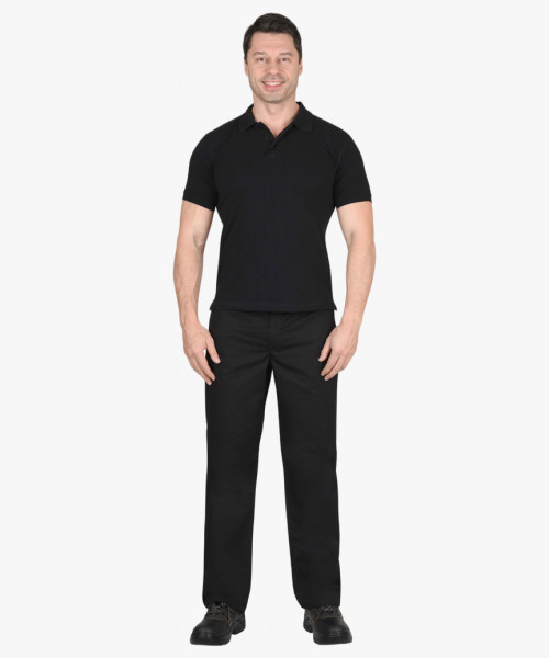 Рубашка-поло черная короткие рукава с манжетом, пл.180 г/м2 (ЧЗ)
