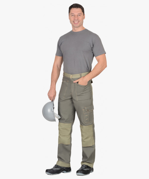 Костюм СИРИУС-ВЕСТ-ВОРК куртка дл., брюки т.оливковый со св.оливковым пл. 275 г/кв.м