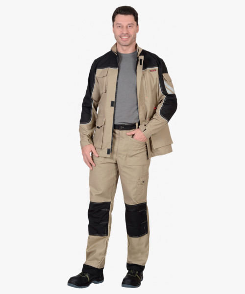 Костюм СИРИУС-ВЕСТ-ВОРК куртка, брюки песочный с черным пл. 275 г/кв.м