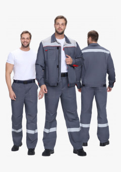 Костюм Флофт-1 Премиум СОП (тк.Смесовая,240) брюки, т.серый/серый/красный