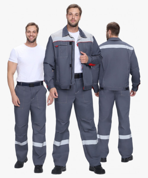 Костюм Флофт-1 Премиум СОП (тк.Смесовая,240) брюки, т.серый/серый/красный