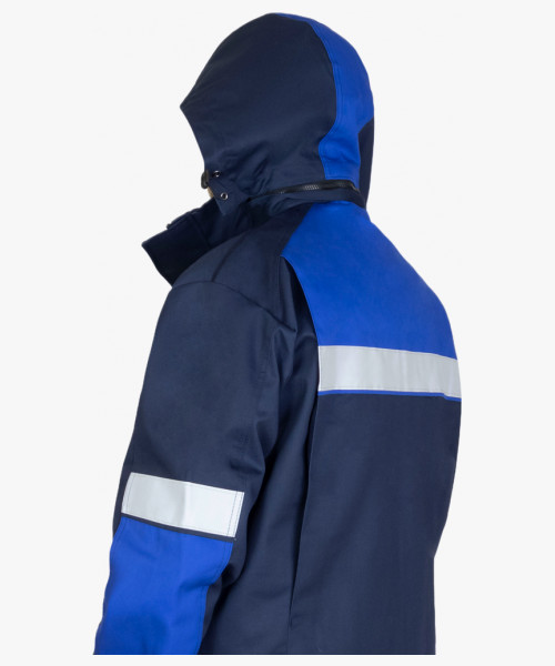 Костюм СИРИУС-ПЕТРОЛ куртка, п/к, темно-синий с васильковым и СОП, антистат 260 г/кв., ОП, НМВО