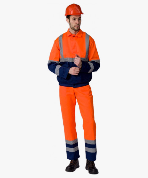 Костюм для дорожника с укороченной курткой (тк.Смесовая,210) п/к, оранжевый/т.синий