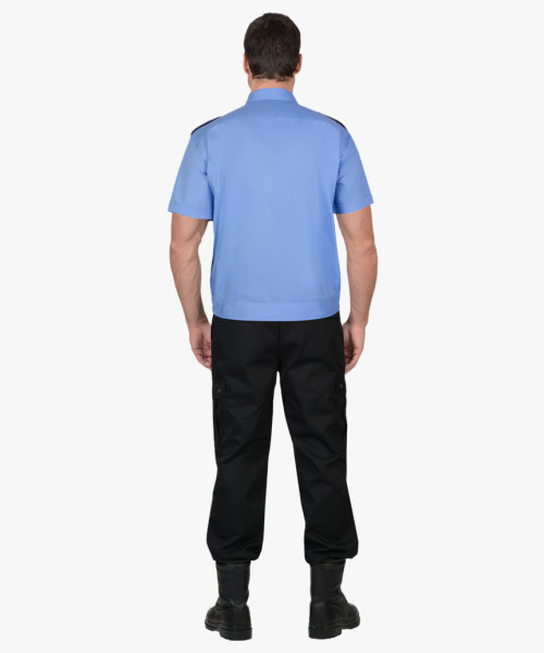 Рубашка Охранника на резинке, короткий рукав, голубая с темно-синим