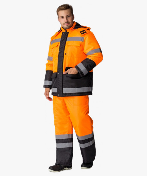 Костюм зимний для дорожника (тк.Оксфорд) брюки, оранжевый/черный