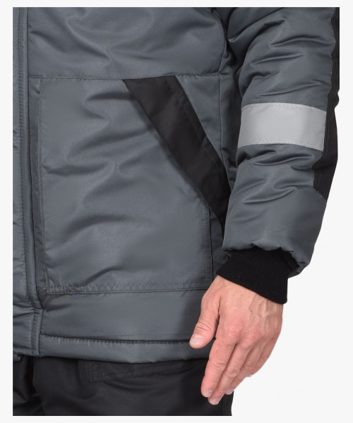 Куртка СИРИУС-КОМФОРТ зимняя, удлиненная темно-серая с черным и СОП