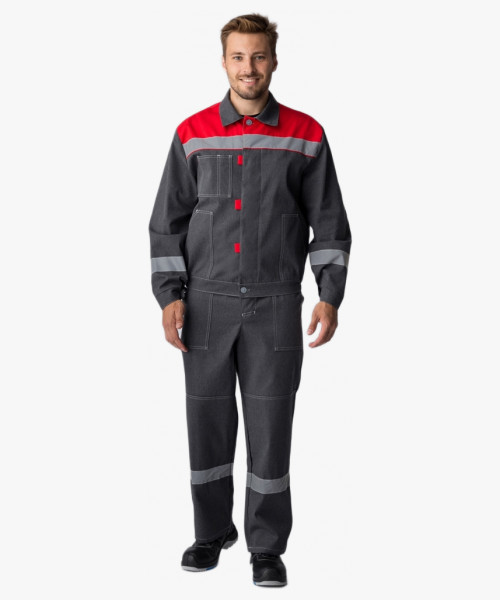 Костюм Липецк-1 СОП (тк.Смесовая,260) брюки, т.серый-меланж/красный