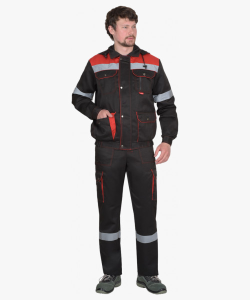 Костюм СИРИУС-ТИТАН куртка, п/к черный с красным с СОП