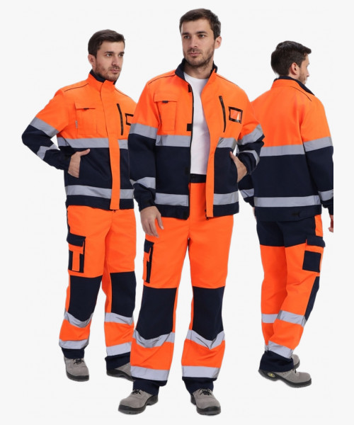 Костюм сигнальный PROFLINE ProfLineSpecialist-1 (тк.Смесовая МВО,240) брюки, оранжевый/т.синий
