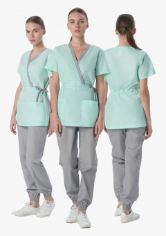 Костюм женский Симпл-001 (тк.Смесовая,120) MedLine, серый/мятный