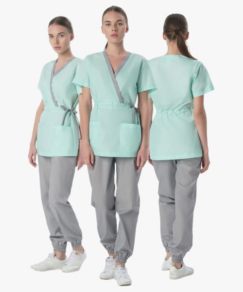 Костюм женский Симпл-001 (тк.Смесовая,120) MedLine, серый/мятный