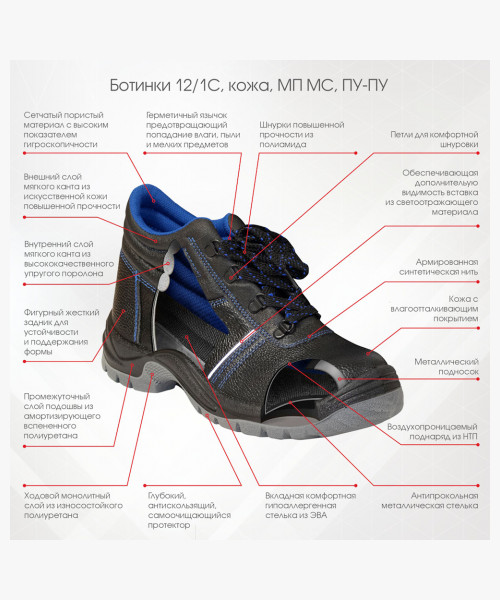 Ботинки 12/1С, кожа, МП МС, ПУ-ПУ