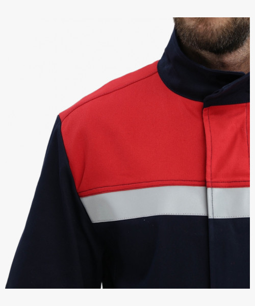 Костюм сварщика Велд-СОП 1 кл.защиты (тк.Хлопок-ОП,350) брюки, т.синий/красный