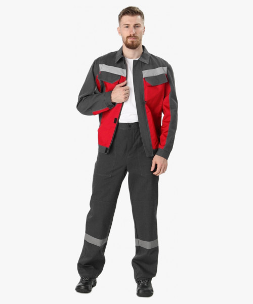 Костюм Вираж-1 IMP (тк.Смесовая,260) брюки, т.серый/красный