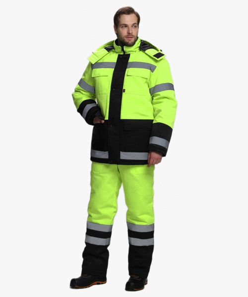 Костюм зимний для дорожника Ультра (тк.Смесовая,210) п/к, лимонный/черный