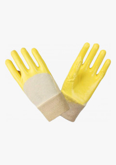Перчатки нитриловые частичный облив облегченные манжет резинка, желтые