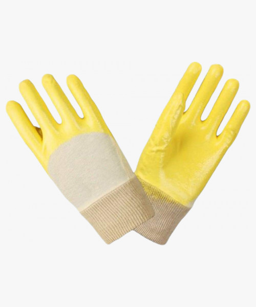 Перчатки нитриловые частичный облив облегченные манжет резинка, желтые