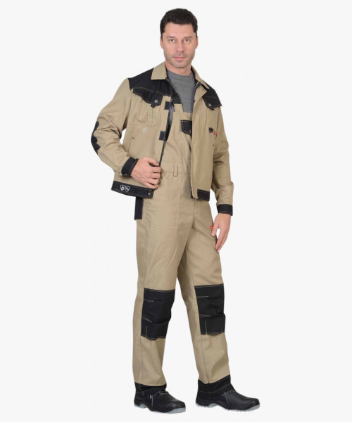 Костюм летний СИРИУС-ВЕСТ-ВОРК куртка кор., п/к бежевый с черным пл. 275 г/кв.м