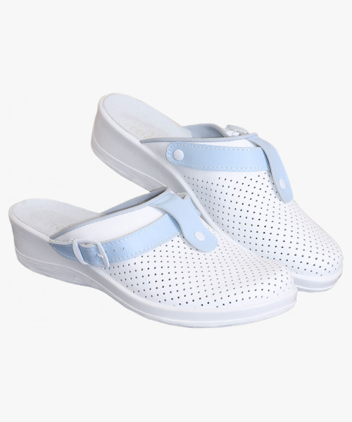 Туфли Сабо КОМФОРТ белые с голубым нат.кожа