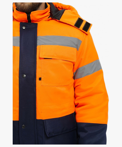 Костюм зимний для дорожника Ультра (тк.Смесовая,210) п/к, оранжевый/т.синий