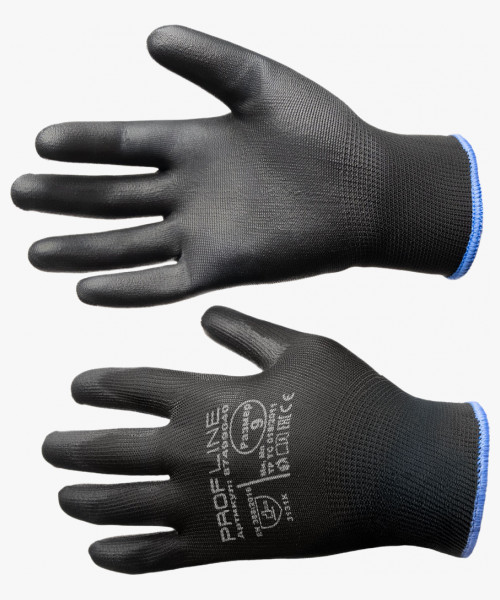 Перчатки ProfLineSpecialist нейлоновые с ПУ-покрытием, черный