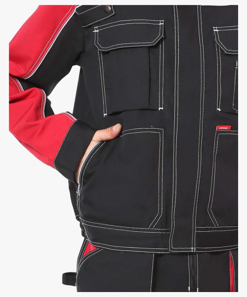 Костюм СИРИУС-АГАТ куртка, брюки черный с красным пл. 260 г/кв.м. ВО отделка