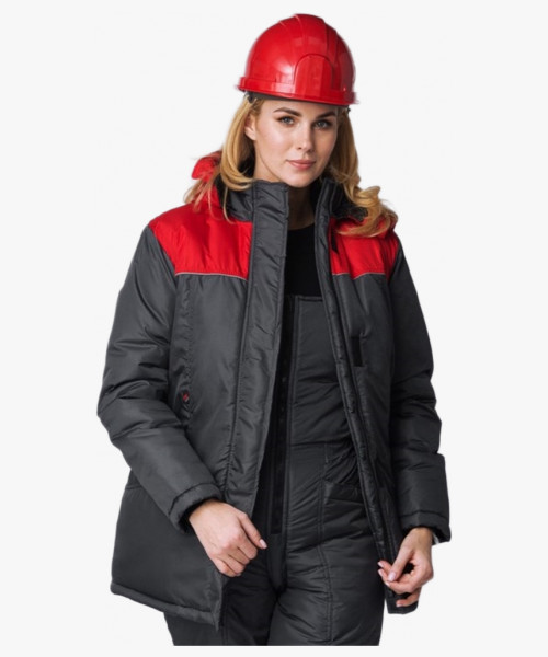 Куртка зимняя женская Сакрин (Дюспо), темно-серый/красный